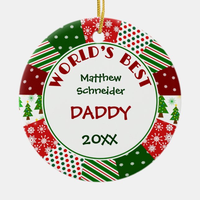 BEST DADDY or Any Name Christmas gift Ceramic Tree Decoration (Front)