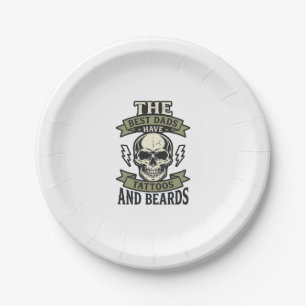 Best Dads Have Tattoos and Beards Skull Shirt_1 Paper Plate