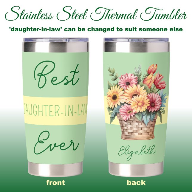 Best daughter-in-law ever gerbera flowers green insulated tumbler (Creator Uploaded)