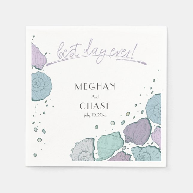 Best Day Ever Beach Seashells Dusty Blue Lilac Napkin (Front)