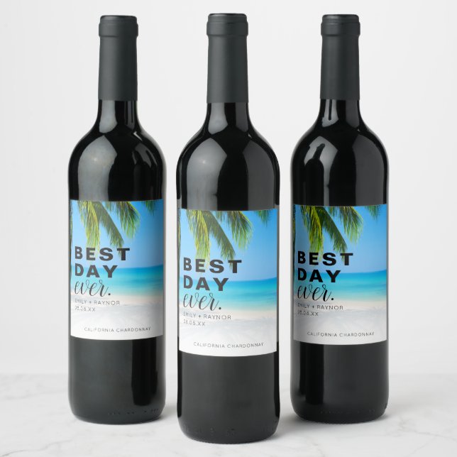 Best Day Ever Beach Wedding Wine Label (Bottles)