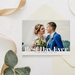 BEST DAY EVER, bold text wedding thank you card<br><div class="desc">A modern photo thank you card design with editable text and white lettering. Feel free to personalise the bride and groom photo and text.</div>