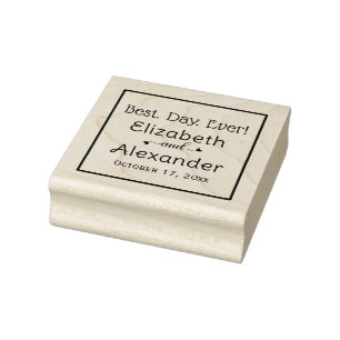 Best. Day. Ever! Bride Groom Names Typography Rubber Stamp