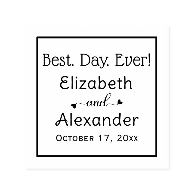 Best. Day. Ever! Bride Groom Names Typography Self-inking Stamp (Design)