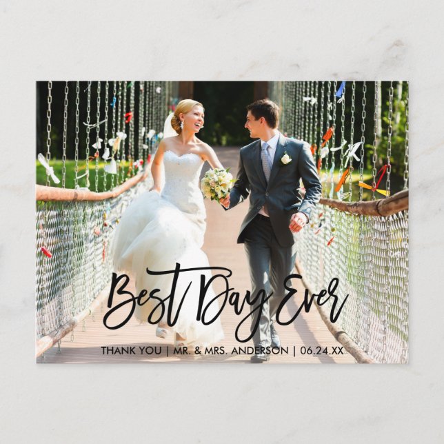 Best Day Ever Brush Script Wedding Thank You Postcard (Front)