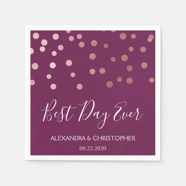 Best Day Ever Burgundy Confetti Wedding Napkin (Front)