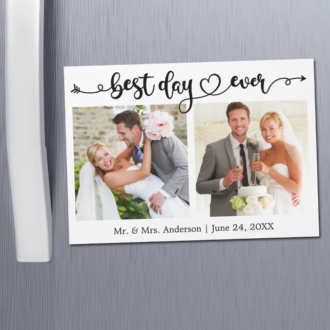 Best Day Ever Calligraphy Heart Photo Magnet Card (Customize to change your personalized text size or text style.)