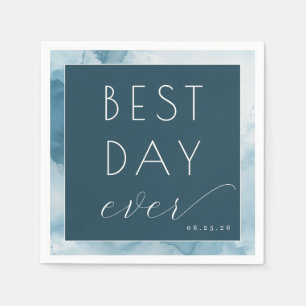 Best Day Ever Celebratory Teal Watercolor Napkin