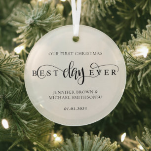 Best Day Ever Christmas Script Glass Tree Decoration