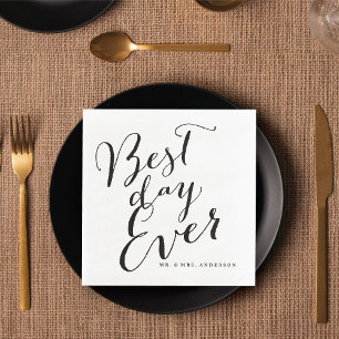 Best Day Ever Classic Script Calligraphy Wedding Napkin