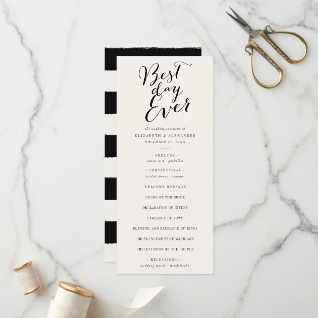 Best Day Ever Classic Script Calligraphy Wedding Programme (Front/Back In Situ)