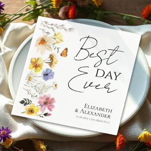Best Day Ever Colourful Wildflower Boho Wedding Napkin