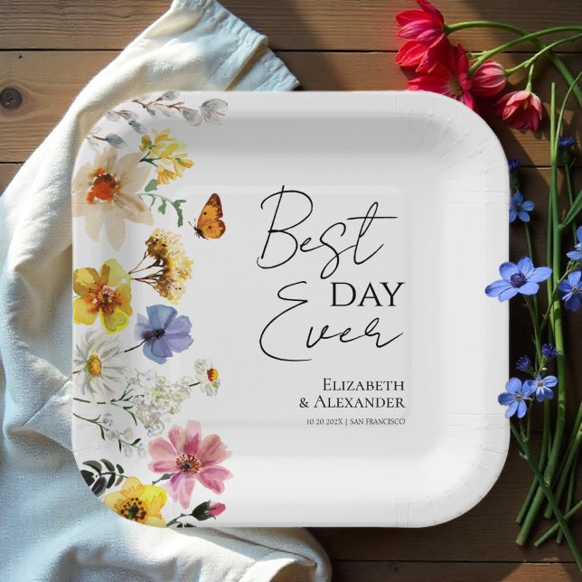 Best Day Ever | Colourful Wildflower Boho Wedding Paper Plate (Creator Uploaded)