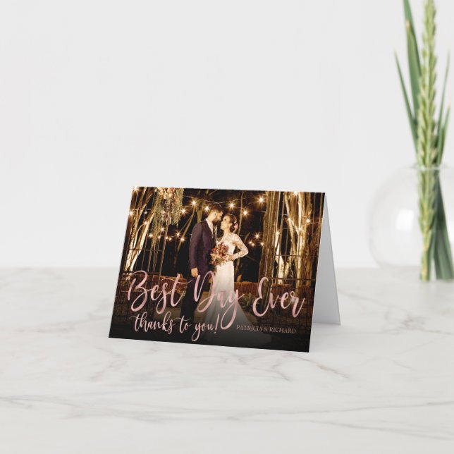 Best Day Ever Cute Script Photo Wedding Thank You Card (Front)
