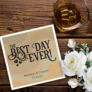 Best Day Ever Earthtone Retro Typography Wedding Napkin