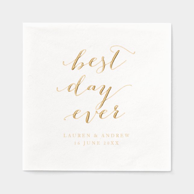 Best Day Ever Elegant Calligraphy Wedding  Foil Napkins (Front)