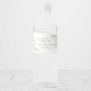 Best Day Ever Elegant Greenery Wedding Water Bottle Label