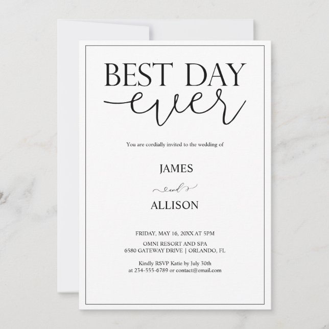 best day ever Elegant Minimalist Simple Wedding  Invitation (Front)