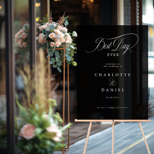 BEST DAY EVER!  Elegant, Wedding Banner Acrylic Sign (Royal, Elegant, "Best-Day-Ever" Wedding Acrylic Sign with your name and date.)