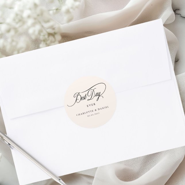 BEST DAY EVER!  Elegant, Wedding  Classic Round Sticker (Personalized BEST DAY EVER! Elegant, Wedding Classic Round Sticker)