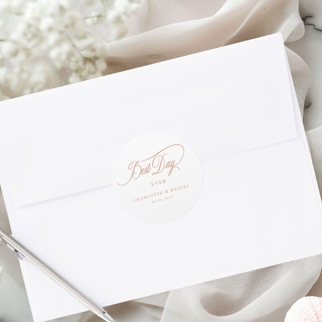 BEST DAY EVER!  Elegant, Wedding  Classic Round Sticker (Personalized BEST DAY EVER! Elegant, Wedding Classic Round Sticker)