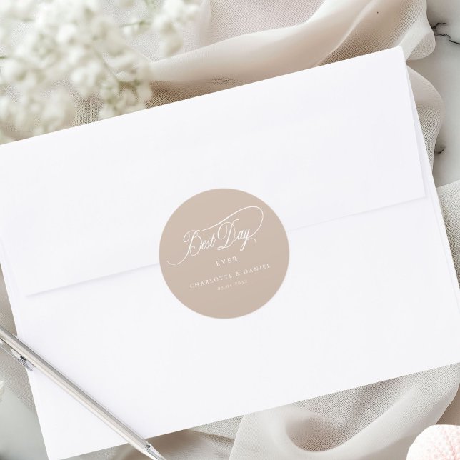 BEST DAY EVER!  Elegant, Wedding  Classic Round Sticker (Personalized BEST DAY EVER! Elegant, Wedding Classic Round Sticker)