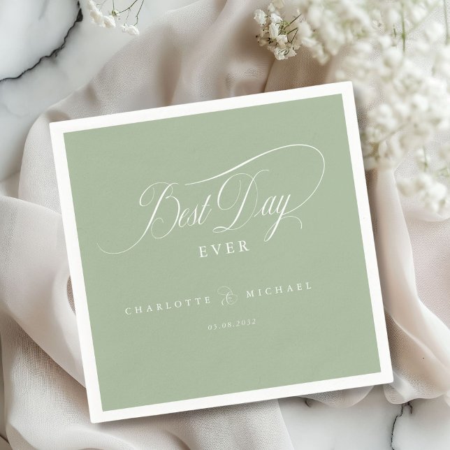 BEST DAY EVER!  Elegant, Wedding Napkin (Elegant, "BEST DAY EVER! " Wedding Napkin with your name and date.)