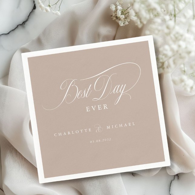 BEST DAY EVER!  Elegant, Wedding Napkin (Elegant, "BEST DAY EVER! " Wedding Napkin with your name and date.)