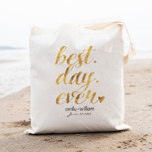 Best Day Ever  Glossy Golden Wedding Welcome Gift Tote Bag