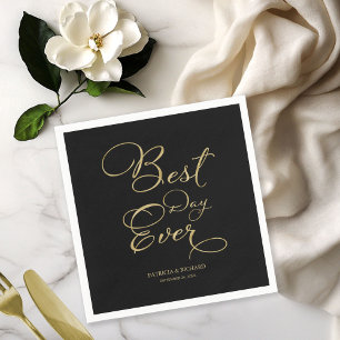 Best Day Ever Gold Faux Foil And Black Wedding Napkin