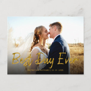 Best Day Ever Gold Foil Wedding Thank You Photo Postcard