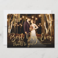 Best Day Ever Gold Script Photo Wedding Thank You