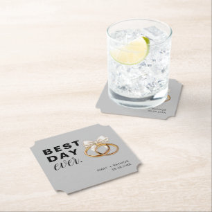 Best Day Ever Grey Wedding Reception Paper Coaster