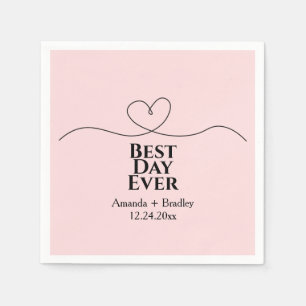 Best Day Ever Heart Minimalist Wedding Date Napkin