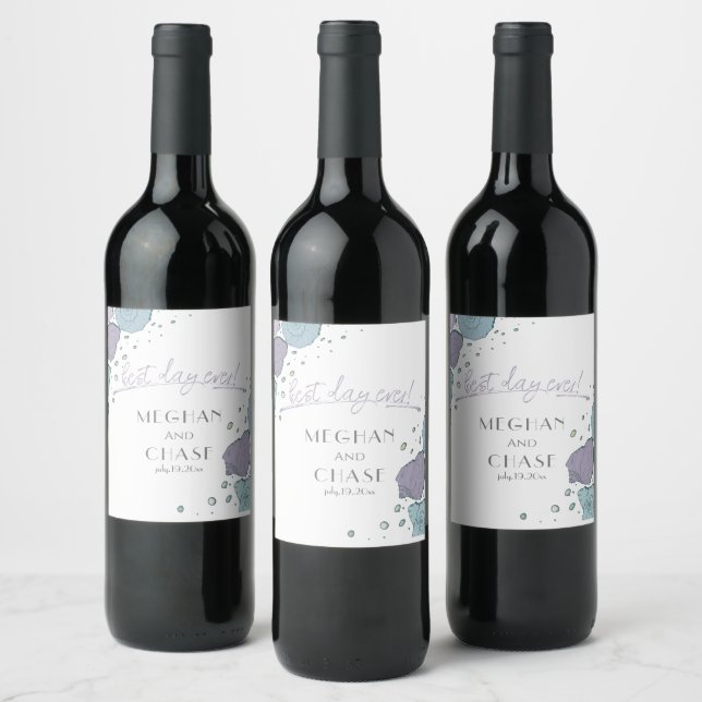 Best Day Ever Lilac Dusty Blue Seashells Wine Label (Bottles)
