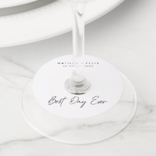 Best Day Ever Minimalist Clean Simple Wedding Day Wine Glass Tag