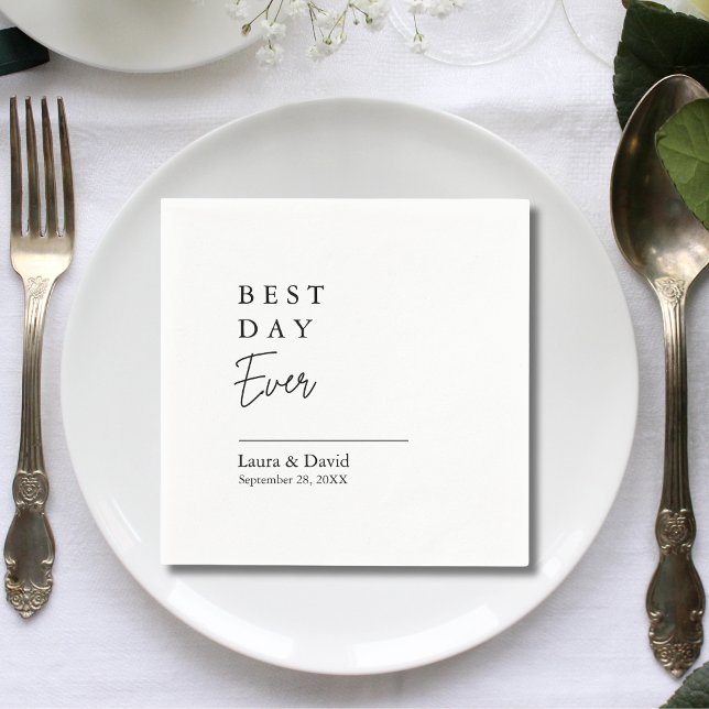 Best Day Ever | Minimalist White Wedding Day Napkin (Creator Uploaded)