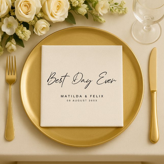 Best Day Ever | Minimalist White Wedding Day Napkin (Creator Uploaded)
