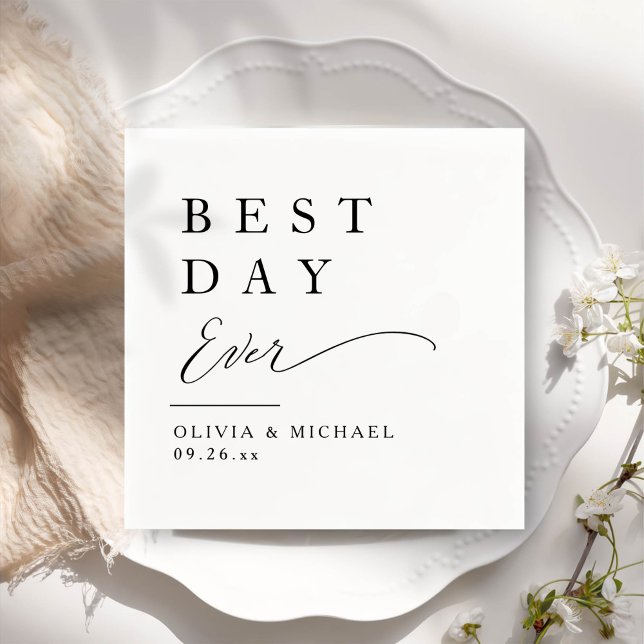 Best Day Ever | Minimalist White Wedding Day Napkin (Creator Uploaded)