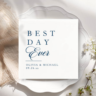 Best Day Ever | Minimalist White Wedding Day Napkin