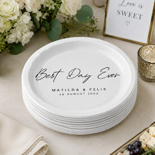 Best Day Ever   Minimalist White Wedding Day Paper Plate