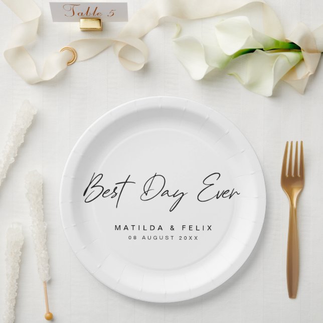 Best Day Ever | Minimalist White Wedding Day Paper Plate (Wedding)