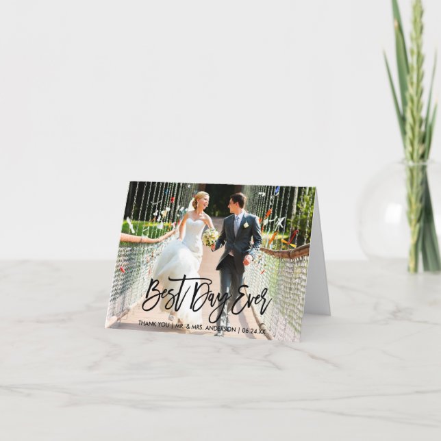 Best Day Ever Modern Brush Script Wedding Note Thank You Card (Front)