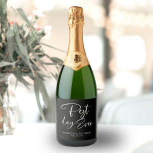 Best Day Ever Modern Calligraphy Wedding  Sparkling Wine Label
