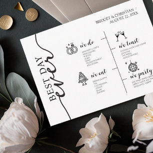 Best day ever modern elegant wedding timeline programme