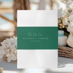 BEST DAY EVER! Modern Minimal Green Wedding Invitation Belly Band