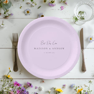 BEST DAY EVER! Modern Minimal Light Purple Wedding Paper Plate