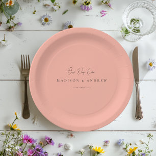 BEST DAY EVER! Modern Minimal  Peach Coral Wedding Paper Plate