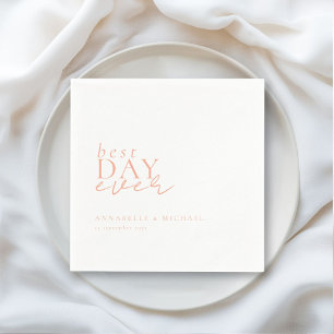 BEST DAY EVER! Modern, Minimal, White, Wedding Napkin