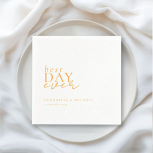 BEST DAY EVER! Modern, Minimal, White, Wedding Napkin